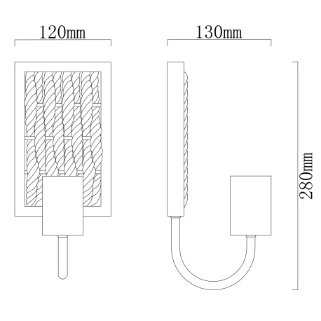 Nástenné svietidlo, kov čierny matný, konopné lano, ŠxV:120x280, H:130, bez žiarovky 1xE27, max. 60W 13