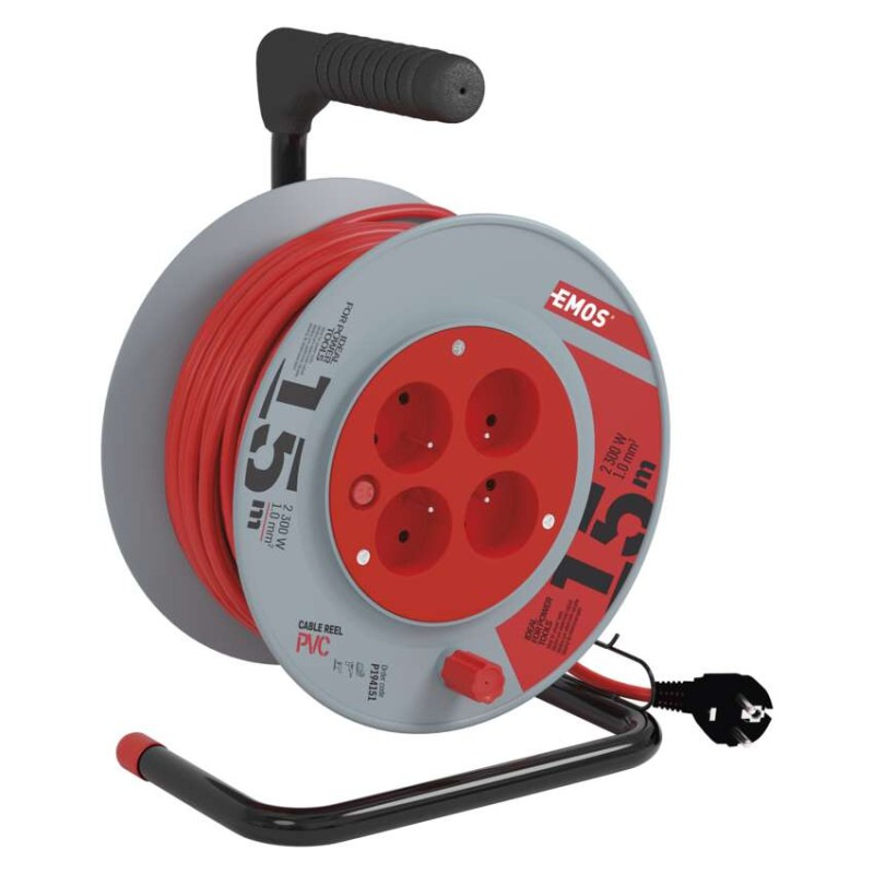 Predlžovací kábel na bubne 15 m / 4 zásuvky / červený / PVC / 230 V / 1 mm2 11