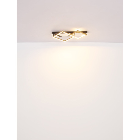 Stropné svietidlo, kov chróm, kov čierny matný, brúsený hliník zlatej farby, plast biely, DxŠxV: 590 6