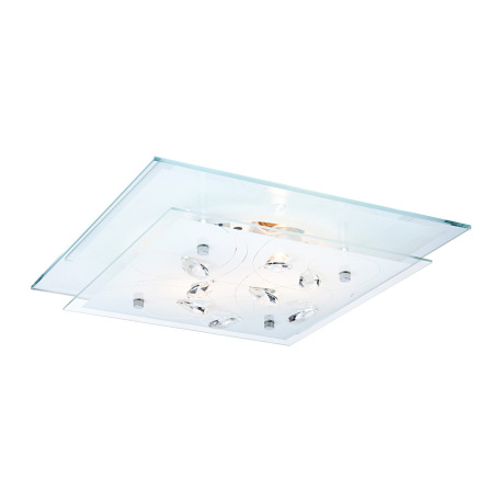 Stropné svietidlo, chróm, sklo biele, K5 kryštály priehľadné, DxŠxV: 335x335x85, bez žiaroviek 2xE27