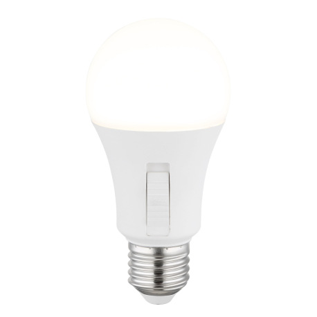 LED žiarovka, plast biely, hliník, posuvný spínač, krokový spínač, ø 60 mm, H: 120 mm, 1xE27 LED 9W