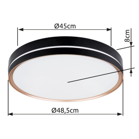 Stropné svietidlo, kov čierny/bronzový, plast biely, pamäťová funkcia, nočné svetlo, stmievateľné, d 11