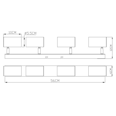 Stropné svietidlo, kov čierny, mosadz, DxŠxV:560x60x120mm, bez žiaroviek 4x GU10, max. 35W 230V 6