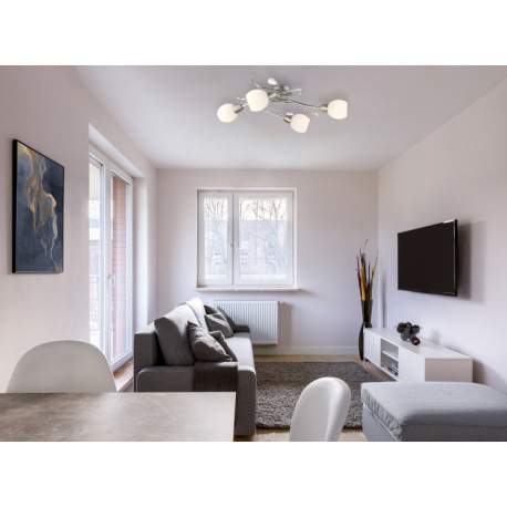 Stropné svietidlo, kov, nikel matný, chróm, sklo biele, akrylové krištále, DxŠxV:700x250x210, bez ži 2