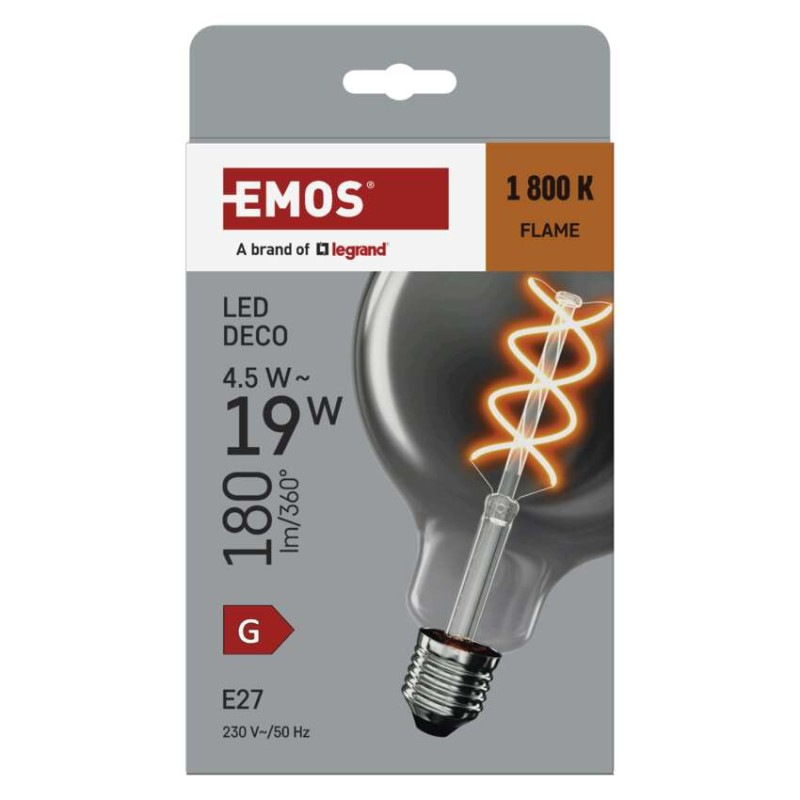 LED žiarovka DECO SMOKED G125 / E27 / 4,5 W (19 W) / 180 lm / flame 6