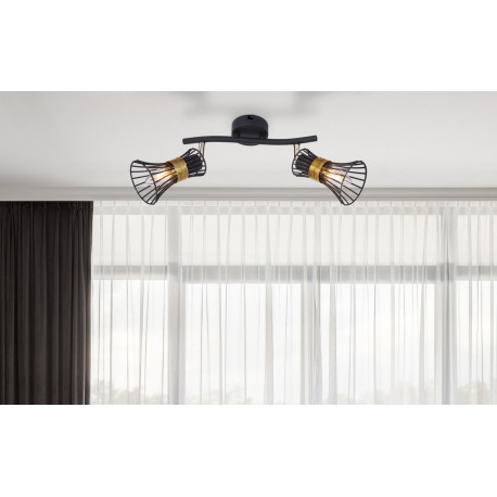 Nástenné svietidlo, kov čierny a zlatý, kovové tyče čierne a zlaté, DxV:290x220, bez žiaroviek 2xE14 1