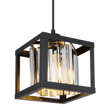 Závesné svietidlo kov čierny matný, sklenené kryštály dymovej farby, DxŠxV: 170x170x1200mm, bez žiar 17