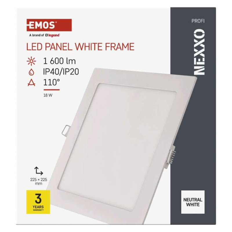 LED vstavané svietidlo NEXXO, štvorec, biely, 18W, neutrálna biela 6