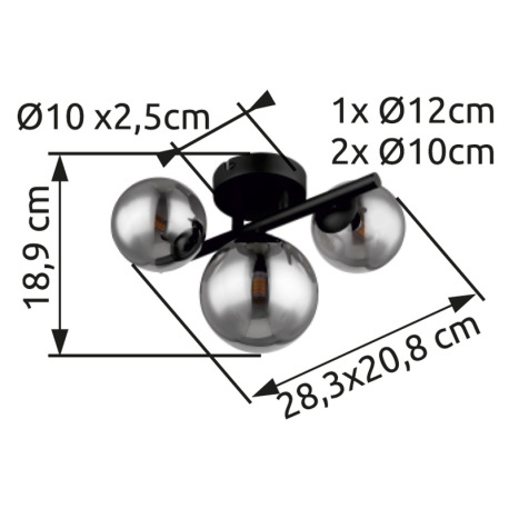 Nástenné svietidlo, kov čierny, dymové sklo, sklo Ø 1x12cm, 2x10cm, vrátane 10676 LED LM, ŠxV:210x28 16