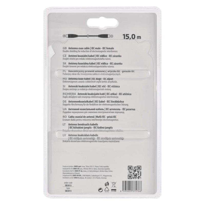 Anténny koaxiálny kábel tienený 15m - rovná vidlica 1