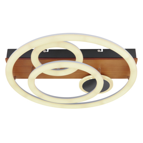 Stropné svietidlo, kov čierny, drevo hnedé, plast opál, stmievateľné, viackrokové ovládanie cez nást 13