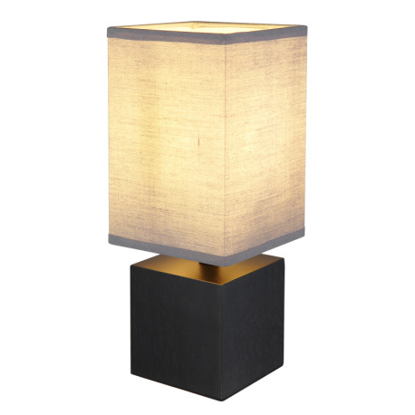 Stolná lampa drevo čierne, textil antracit, kábel PVC čierny, kolískový vypínač na kábli, DxŠxV: 120