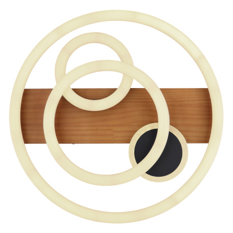 Stropné svietidlo, kov čierny, drevo hnedé, plast opál, stmievateľné, viackrokové ovládanie cez nást 14