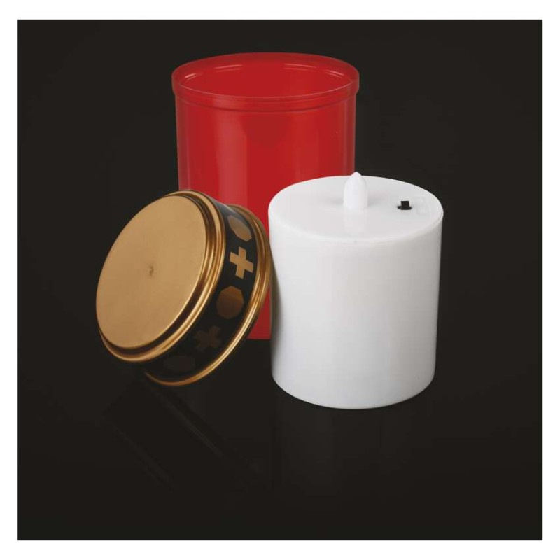 LED náhrobná sviečka červená, 2x C, vonkajšia aj vnútorná, teplá biela, senzor 10