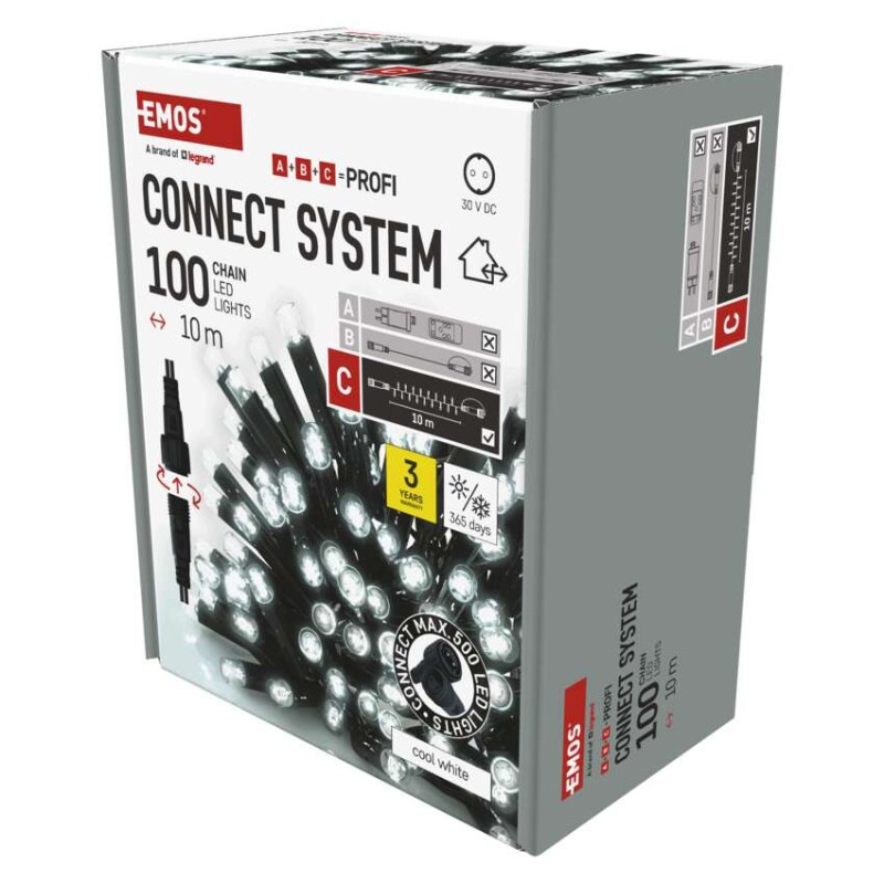 Profi LED spojovacia reťaz čierna, 10 m, vonkajšia aj vnútorná, studená biela