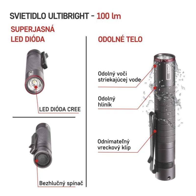CREE LED kovové svietidlo Ultibright 50, 100lm, 1xAAA 1