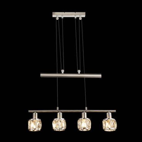 Závesné svietidlo, kov nikel matný, chróm, sklenený kryštál priehľadný, výškovo nastaviteľné, DxŠxV: 5
