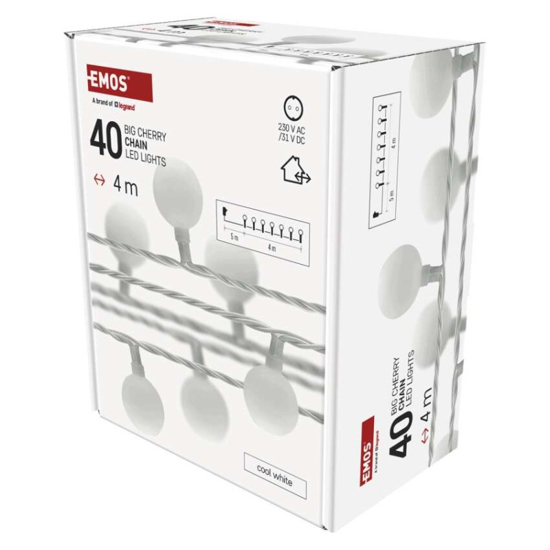 LED svet. cherry reťaz – guličky 2,5cm, 4 m, vonkajšia aj vnútorná, studená biela, časovač