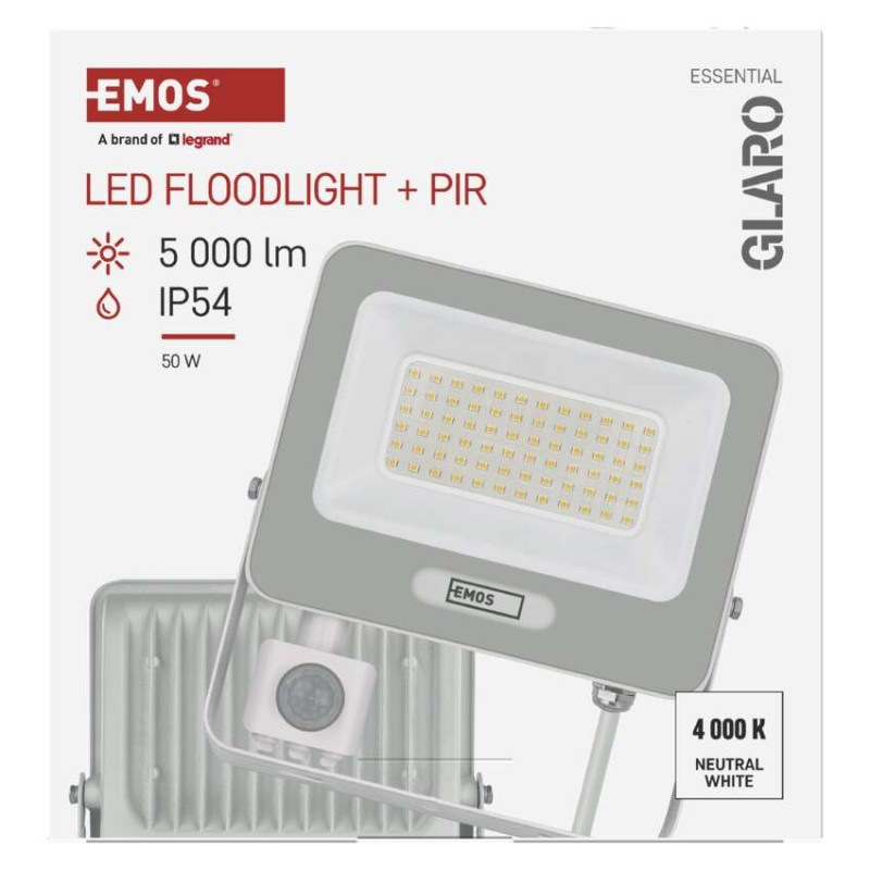 LED reflektor GLARO s pohybovým čidlom, 50 W, biely, IP54, 5000 lm, neutrálna biela 12