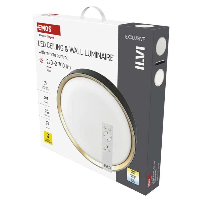 LED nástenné svietidlo ILVI, kruhové 45 W, stmievanie + CCT, čierna + šampanská