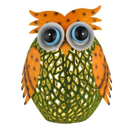 Solárne svietidlo, kov farebný, plast zelený, vypínač, batéria AA 400mAh 1,2V, IP44, sova, DxŠxV: 20 7