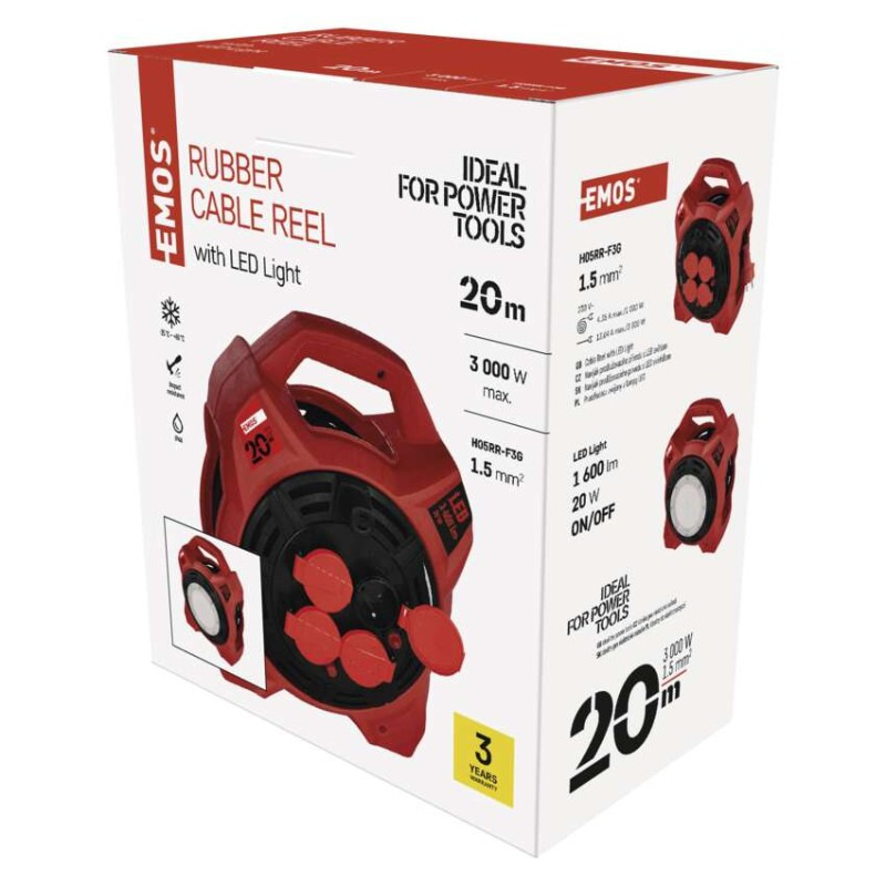 Vonkajší predlž. kábel na bubne 20 m / 4 zás. / guma / 230 V / 1,5 mm2 s reflektorom LED 1