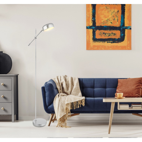 Stojanové svietidlo, kov chróm, plast satinovaný, nastaviteľné pomocou kĺbu, kábel 1,8m, vypínač, Dx 1