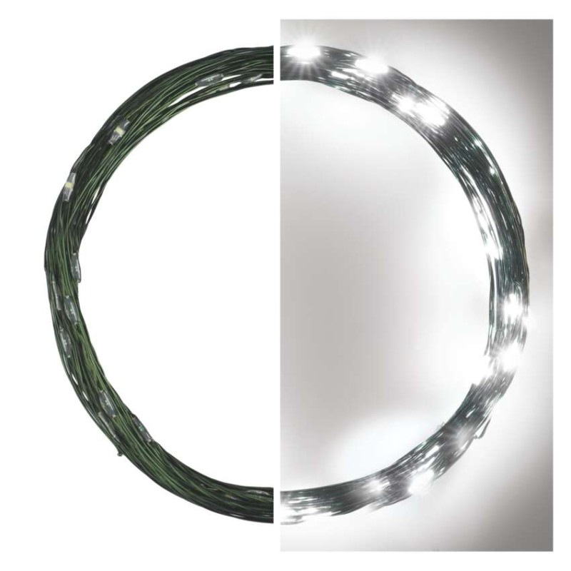 LED vianočná nano reťaz zelená, 4 m, vonkajšia aj vnútorná, studená biela, časovač 5
