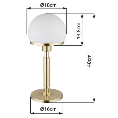 Stolové svietidlo, kov mosadzná farba, sklo biele, textilný kábel čierny, kolískový vypínač na kábli 7
