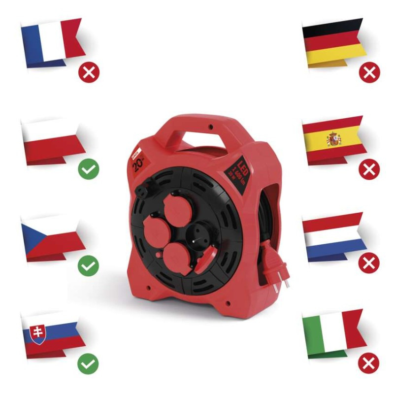 Vonkajší predlž. kábel na bubne 20 m / 4 zás. / guma / 230 V / 1,5 mm2 s reflektorom LED 7