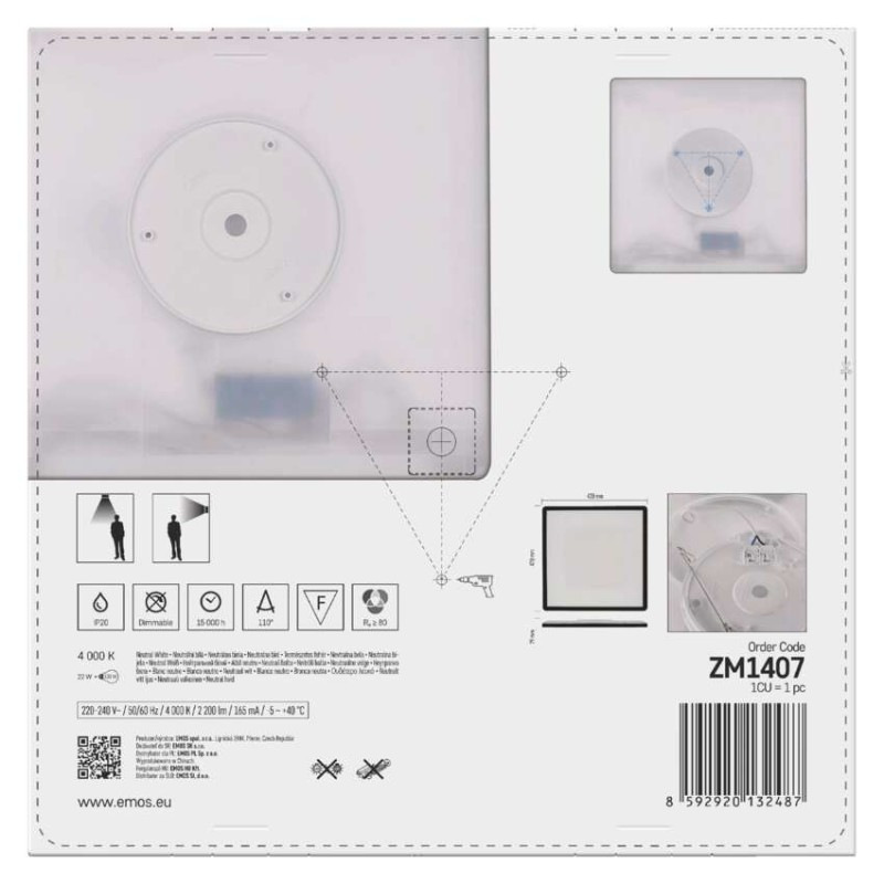 LED prisadené svietidlo FLORI štvorcový, čierné, 22W, neutrálna biela 13