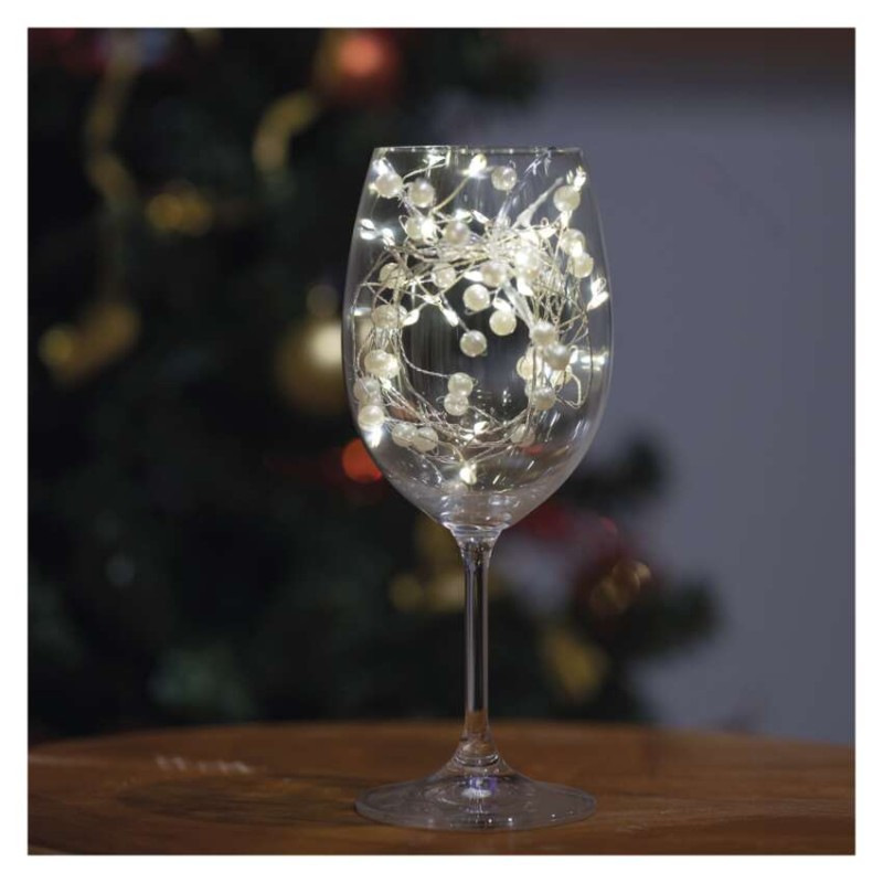 LED girlanda - perly, 1,2 m, 3x AA, vnútorné, teplá biela, časovač 4