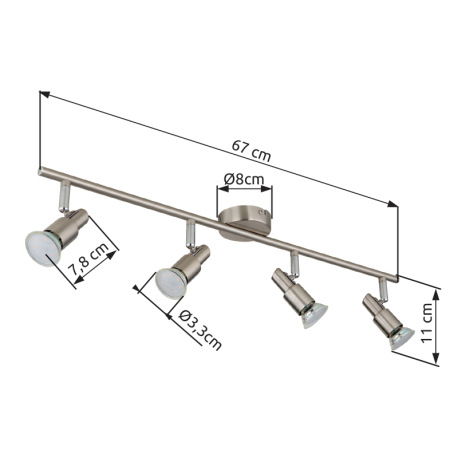 Stropné svietidlo, kov nikel matný, kov chróm, DxŠxV: 670x80x110mm, vrátane žiaroviek 4xGU10 LED 3W 14