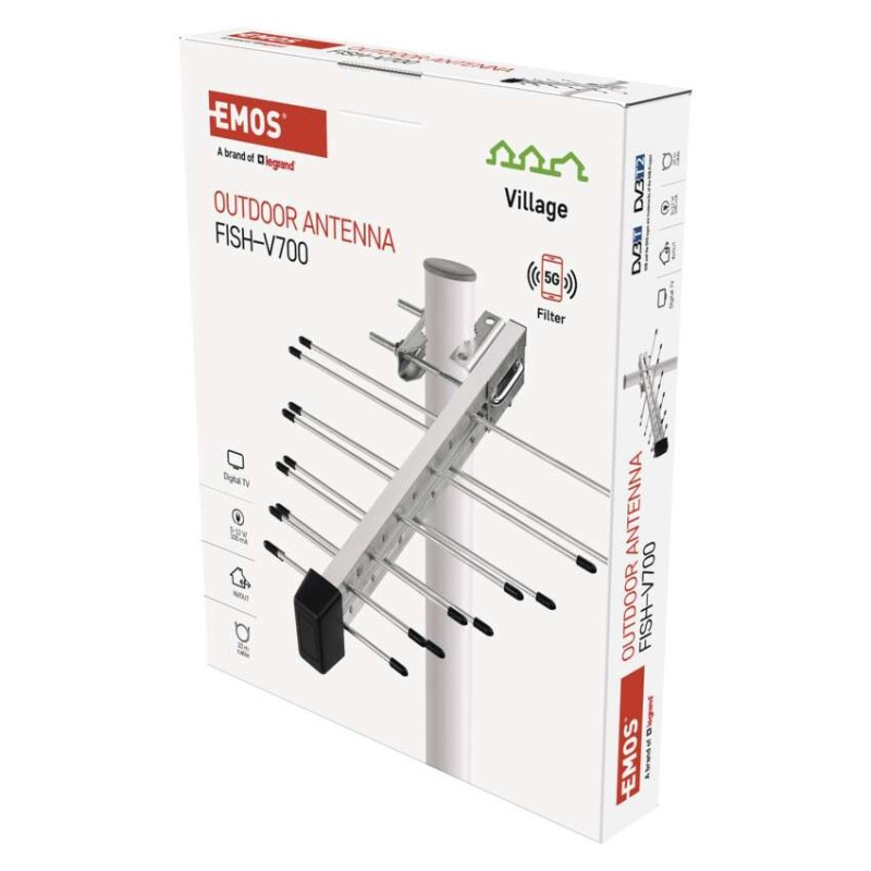 Anténa univerzálna VILLAGE FISH–V700, DVB-T2, filter LTE/4G/5G