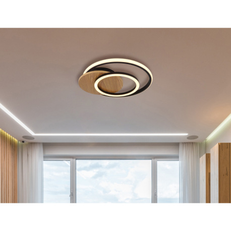 Stropné svietidlo, MDF s imitáciou tmavého dreva, plast čierny matný, plast biely, DxŠxV: 380x360x65 9