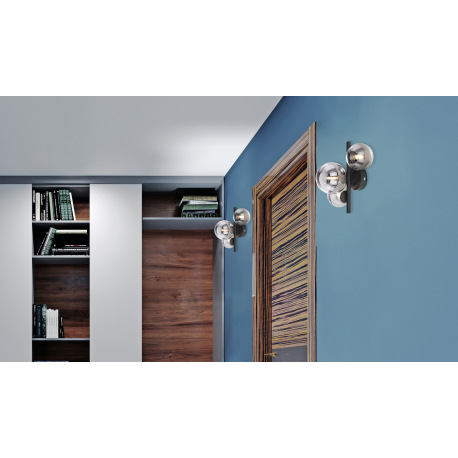 Nástenné svietidlo, kov čierny, dymové sklo, sklo Ø 1x12cm, 2x10cm, vrátane 10676 LED LM, ŠxV:210x28 10