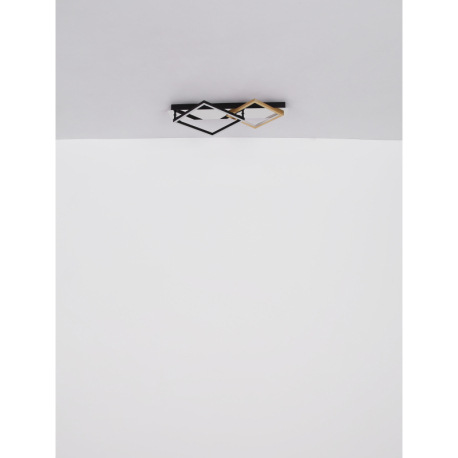 Stropné svietidlo, kov chróm, kov čierny matný, brúsený hliník zlatej farby, plast biely, DxŠxV: 590 14