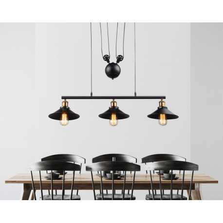 Závesné svietidlo, kov čierny, stará mosadz, výškovo nastaviteľné, 90-180 cm, DxŠxV:920x220x1800, be 1