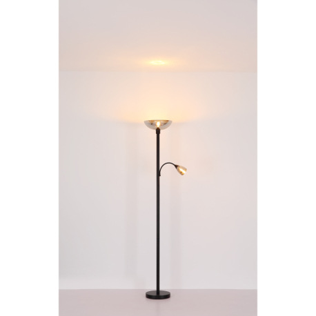 Stojanové svietidlo, kov čierny matný, sklo dymovej farby, flexo, 2 vypínače, ø:300 mm, V:1780 mm, d 18