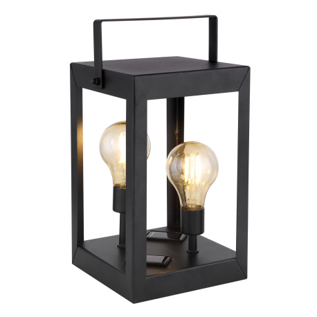 Solárne svietidlo, kov čierny, plast jantár, lampáš s dvomi žiarovkami Edison, IP44, vypínač, akumul