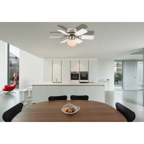 Stropný ventilátor, sklo, nikel matný, MDF grafit a biela, 3 rýchlosti, 2 smery otáčania, ťahový vyp 1