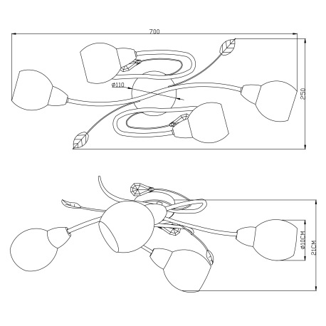Stropné svietidlo, kov, nikel matný, chróm, sklo biele, akrylové krištále, DxŠxV:700x250x210, bez ži 4