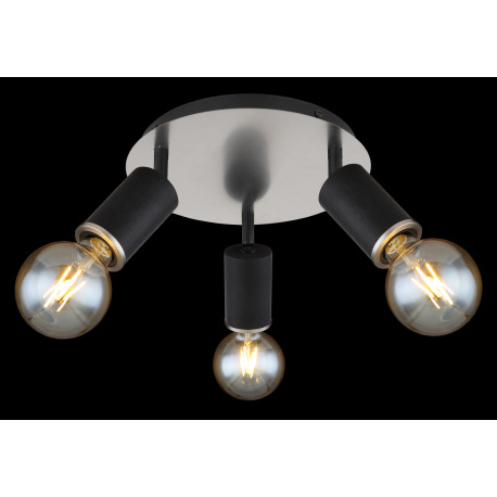 Stropné svietidlo, kov čierny, nikel, drevo čierne, ø: 280mm, V:180mm, bez žiaroviek 3x E27, max. 60 8