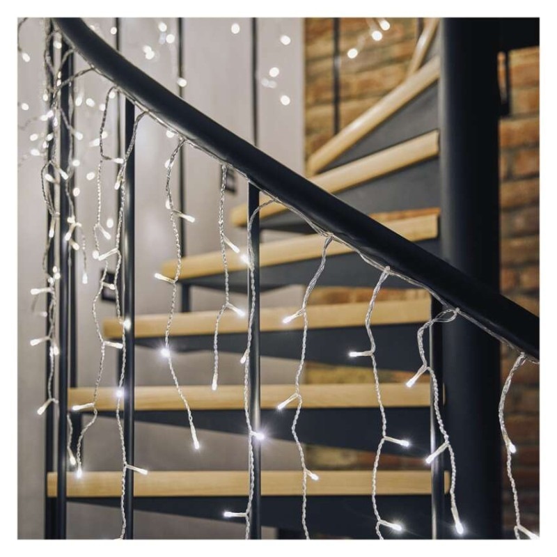 LED vianoč. cencúle, 5 m, vonkajšie aj vnútor., studená biela, ovládač, programy, časovač 4