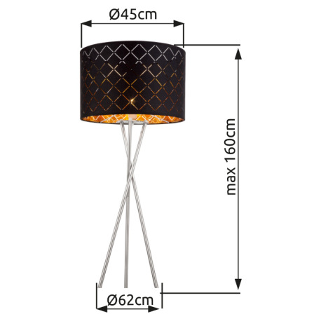 Stojanové svietidlo, kov nikel matný, textil čierny a zlatý, tienidlo s ozdobným dierovaním, kábel 1 12