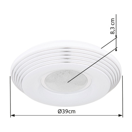 Stropné svietidlo, kov biely, akryl biely, trblietavý efekt, plastové krištále, chróm, stmievateľné, 8