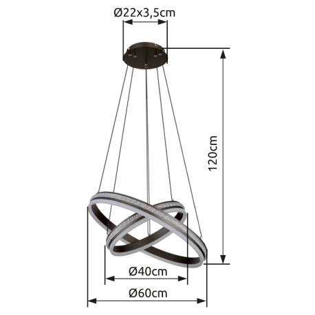 Závesné svietidlo, kov a hliník titánová farba, plastové krištále, akryl biely, stmievateľné, niekoľ 11