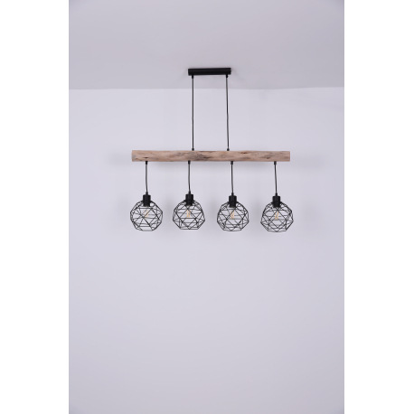 Závesné svietidlo, kov čierny matný, prírodné drevo, tienidlo - kovová mriežka, DxŠxV: 850x180x1200, 9
