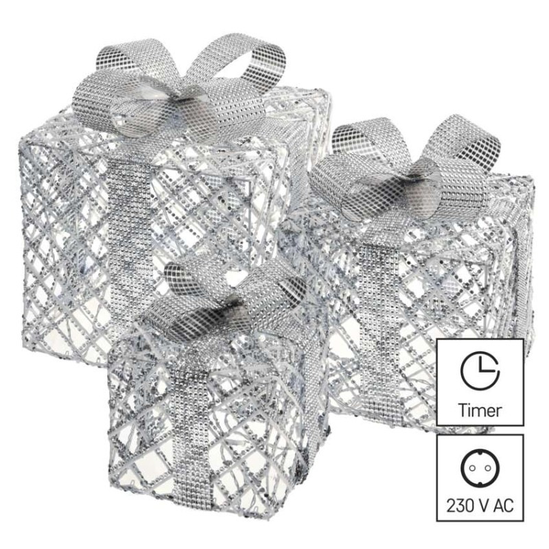 LED darčeky, 3 veľkosti, vnútorné, studená biela, časovač 4