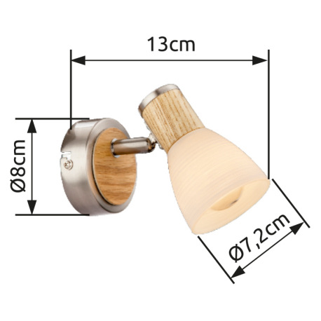Nástenné svietidlo, nikel matný, drevo, sklo biele pruhované, ŠxV: 80x110, H: 130, bez žiarovky 1xE1 6